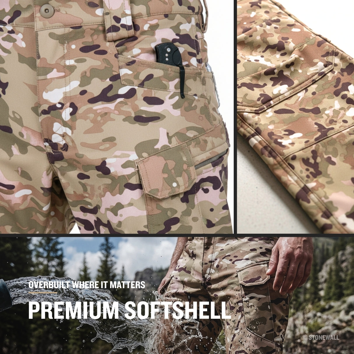 Vanguard Pro Waterproof Softshell Pants - Camo - Fleece Lined