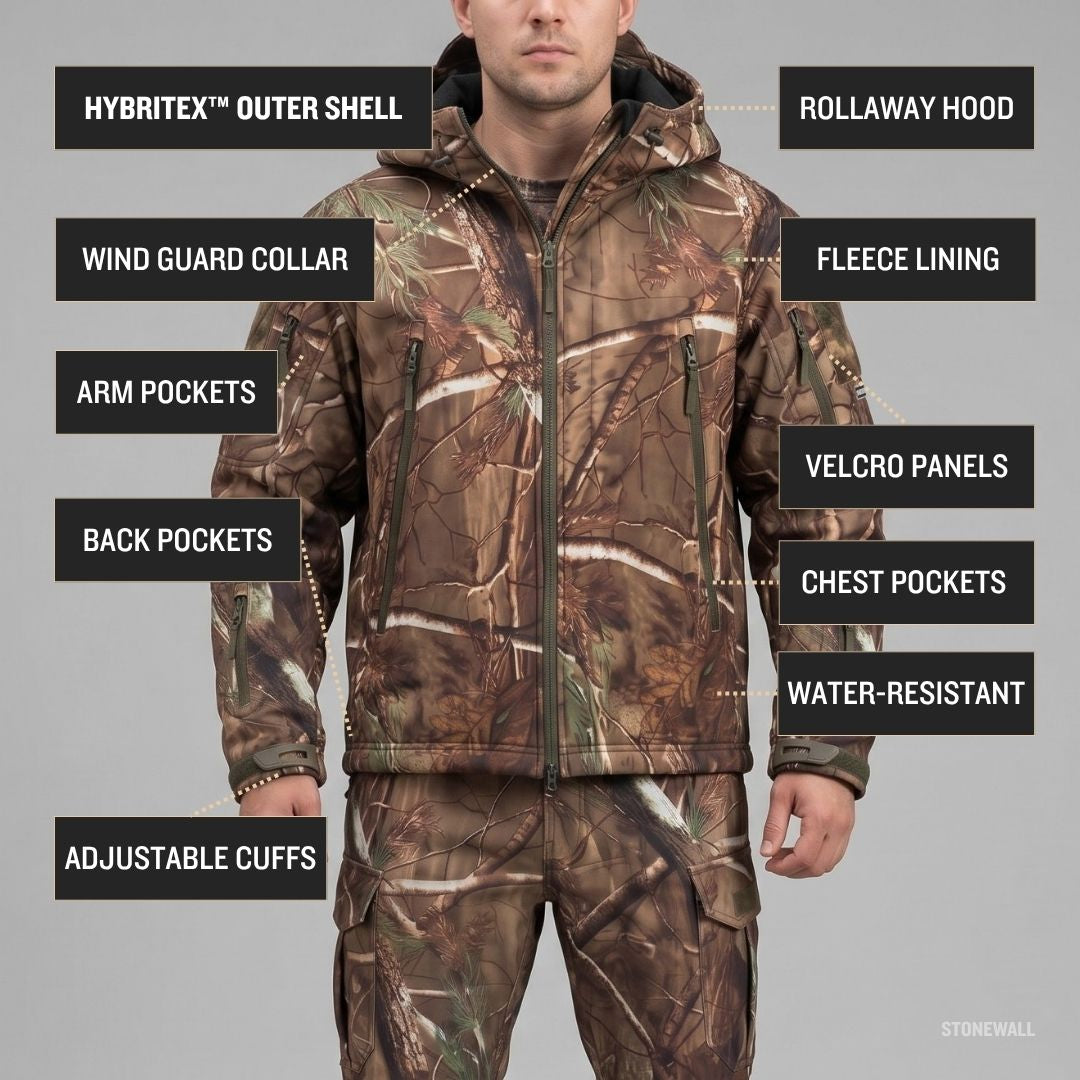 Vanguard Hunting Waterproof Softshell Jacket - Tree Camo - Fleece Lined