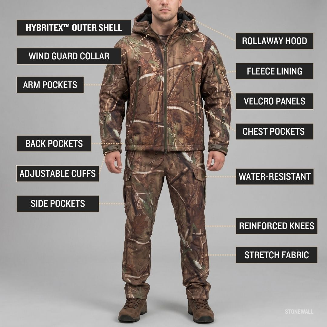 Vanguard Hunting Waterproof Softshell Jacket & Pants Set - Tree Camo - Fleece Lined
