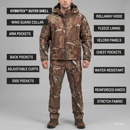 Vanguard Hunting Waterproof Softshell Jacket & Pants Set - Tree Camo - Fleece Lined