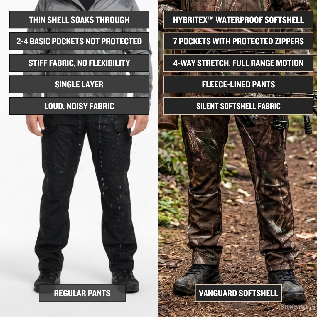 Vanguard Hunting Waterproof Softshell Pants - Tree Camo - Fleece Lined