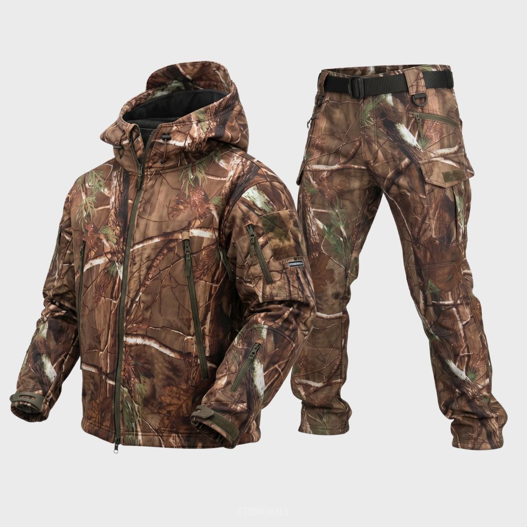 Vanguard Hunting Waterproof Softshell Jacket & Pants Set - Tree Camo - Fleece Lined