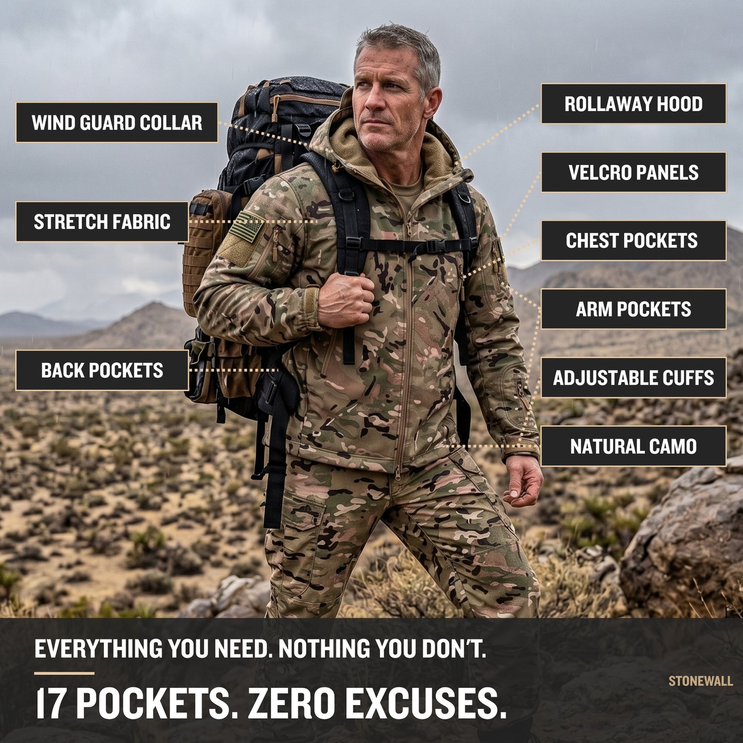 Vanguard Pro Waterproof Softshell Jacket - Camo - Fleece Lined