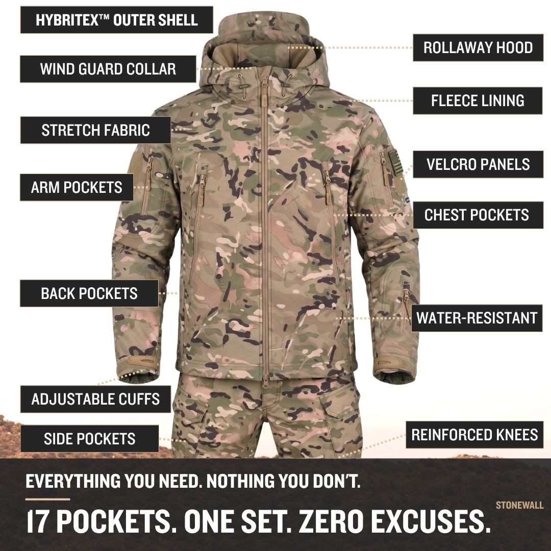 Vanguard Pro Waterproof Softshell Jacket & Pants Set - Camo - 17 Pockets