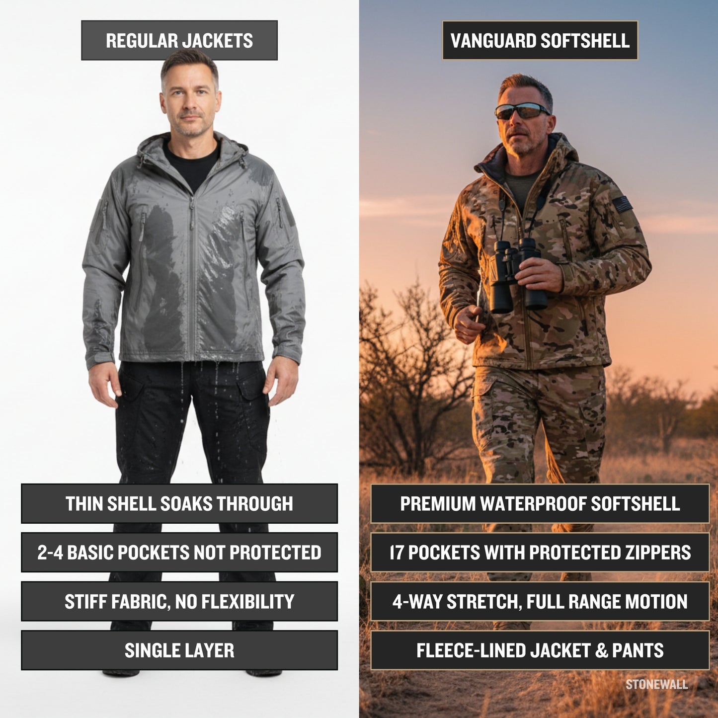 Vanguard Pro Waterproof Softshell Jacket & Pants Set - Camo - 17 Pockets