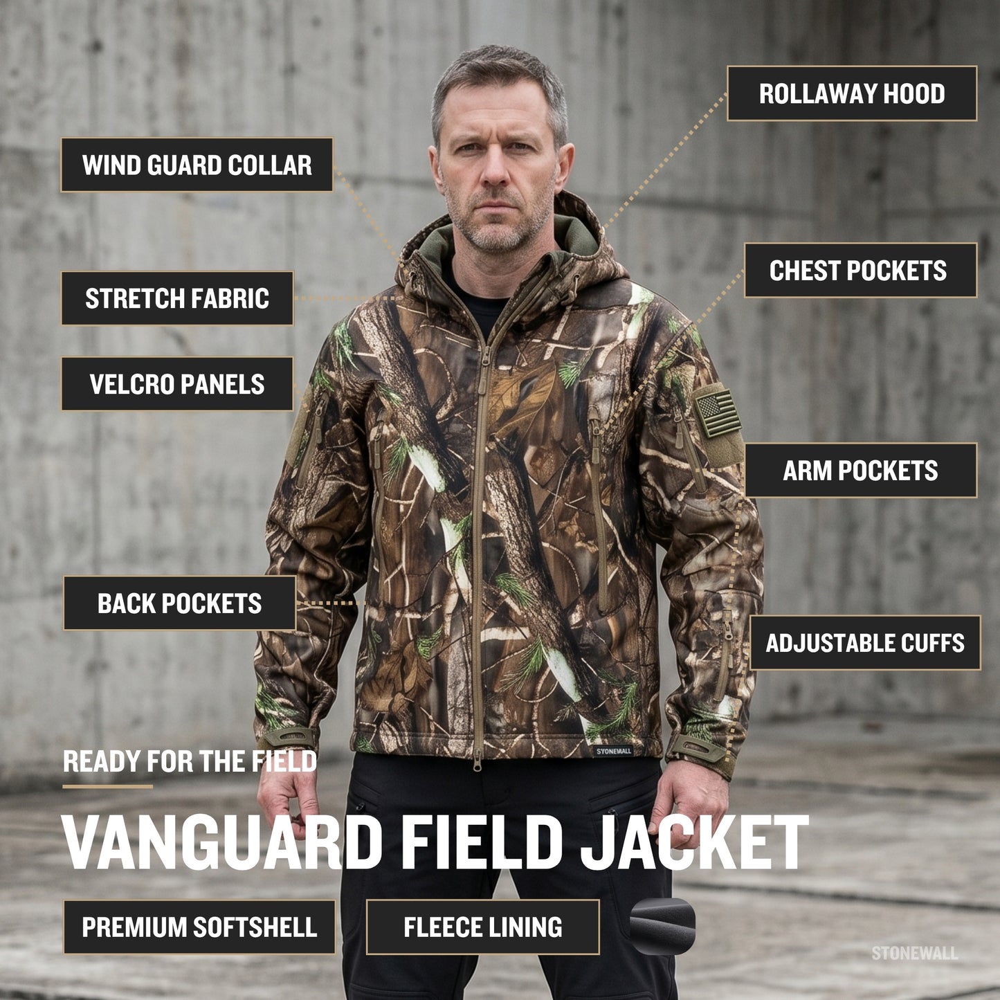 Vanguard Hunting Waterproof Softshell Jacket - Fleece Lined