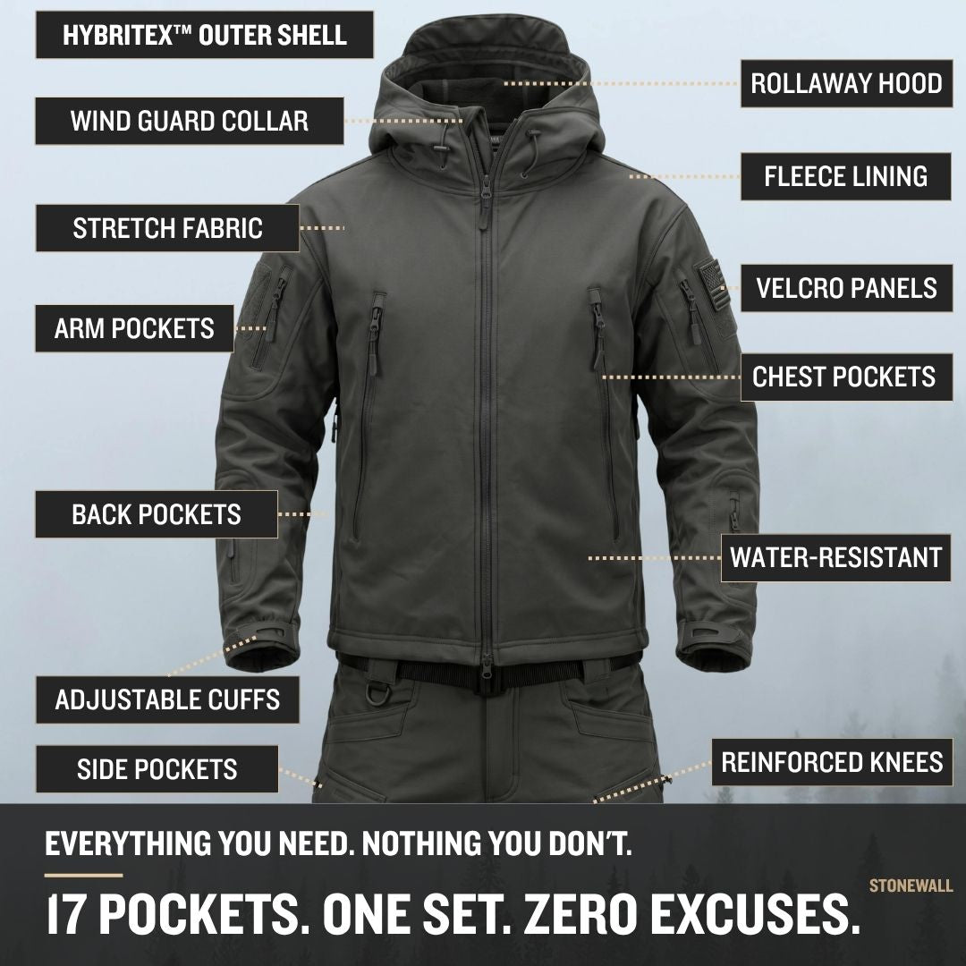 Vanguard Pro Waterproof Softshell Jacket & Pants Set - Fleece lined - 17 Pockets