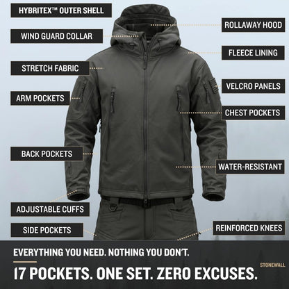 Vanguard Pro Waterproof Softshell Jacket & Pants Set - Fleece lined - 17 Pockets