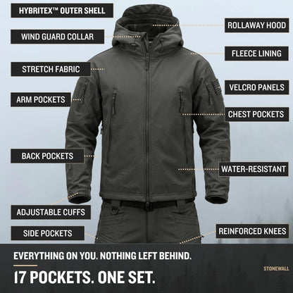Vanguard Pro Waterproof Softshell Jacket & Pants Set - Fleece lined - 17 Pockets